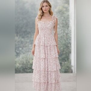 Petal & Pup Pink Floral Layered Midi Dress